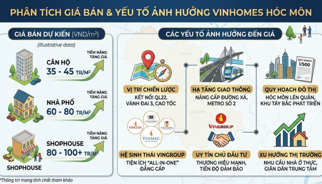 Biểu đồ phân tích tiềm năng tăng giá và các yếu tố ảnh hưởng đến giá bán Vinhomes Hóc Môn