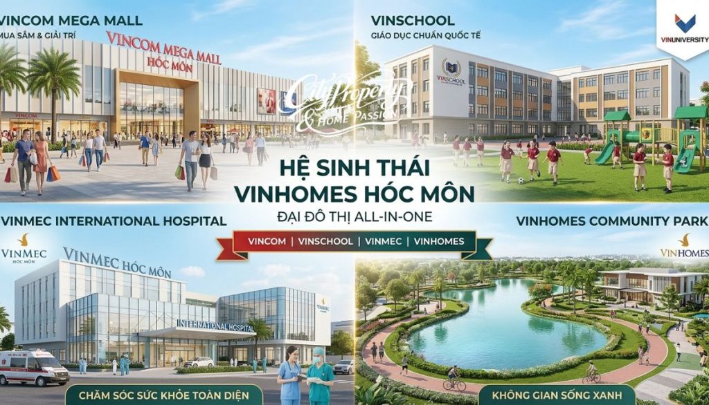 Tổng hợp các tiện ích đẳng cấp trong hệ sinh thái Vingroup tại Vinhomes Hóc Môn: Vincom, Vinschool, Vinmec